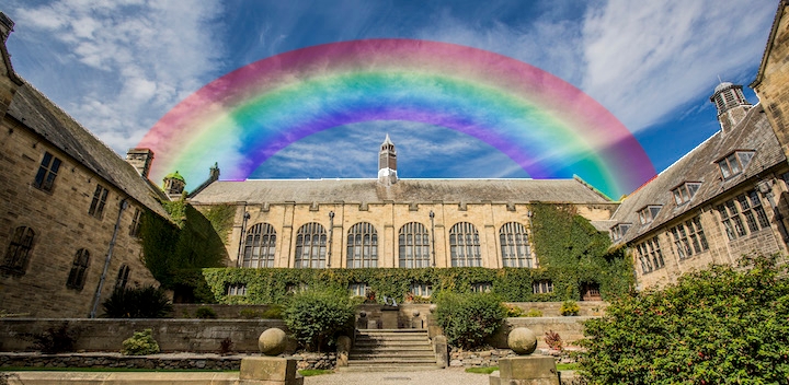 Bangor Campus PJ Hall with Rainbow