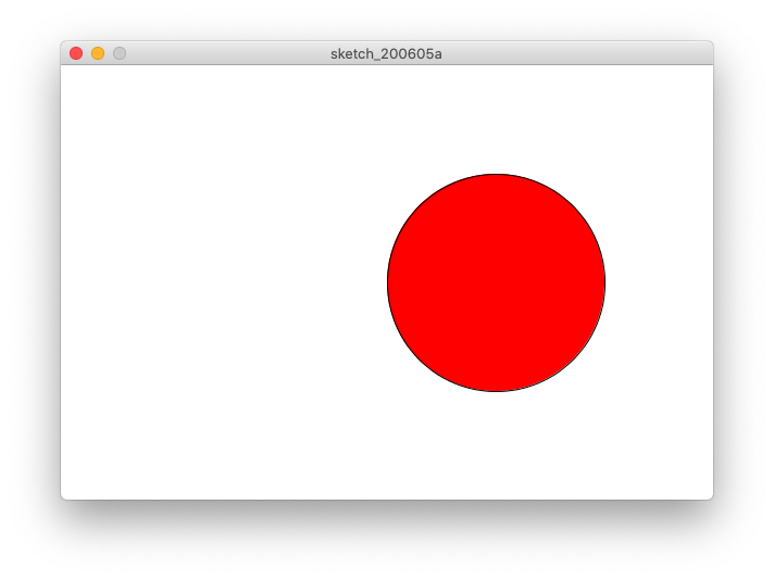 Circle, red, created in Processing.
