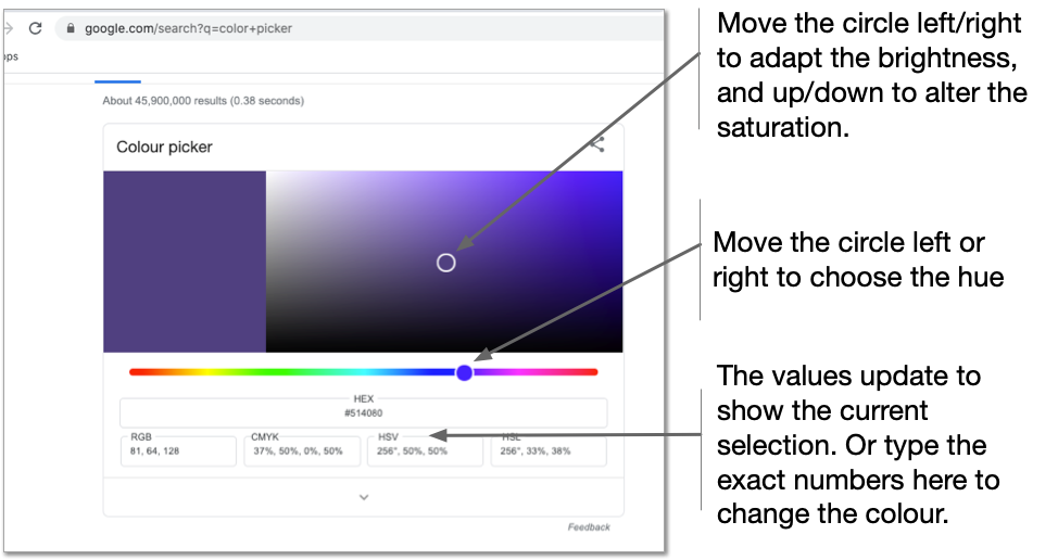 Screen shot from the Google colour picker.