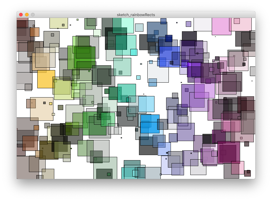 Rainbow rectangles, with hue, saturation, brightness and opacity randomised.