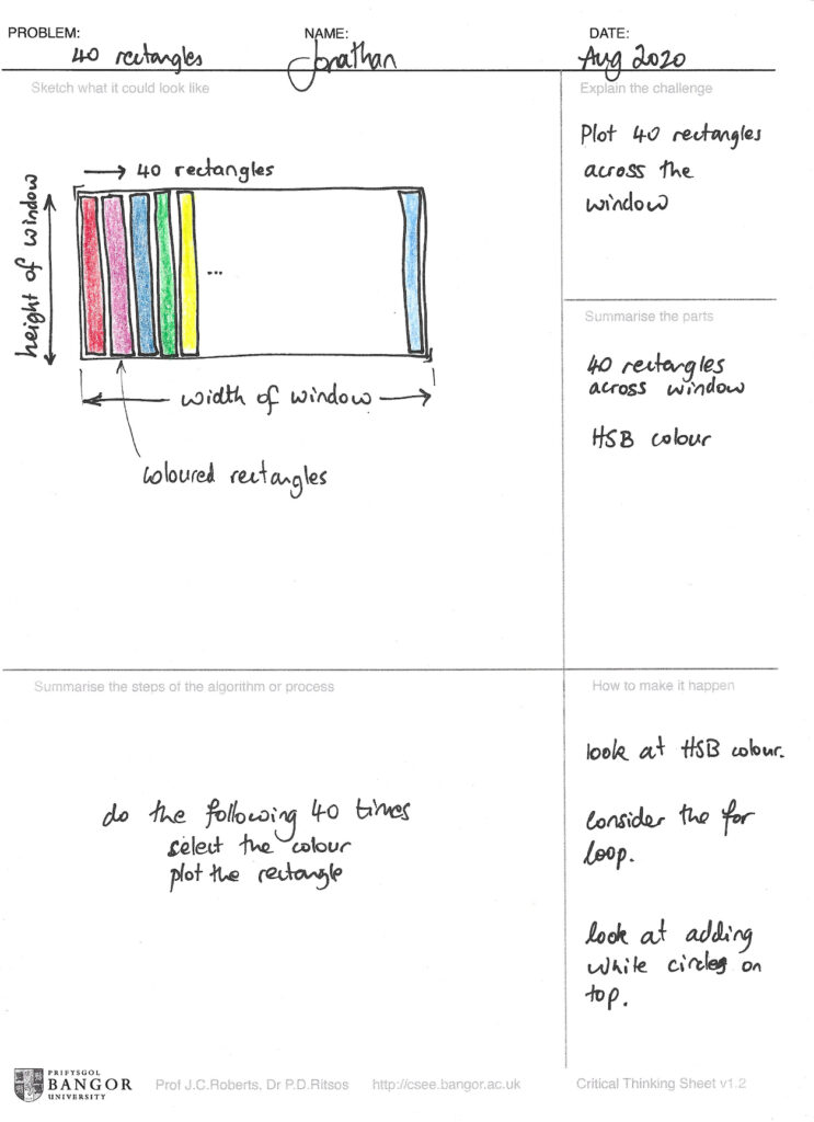 Critical thinking sheet, for the 40 rectangles activity