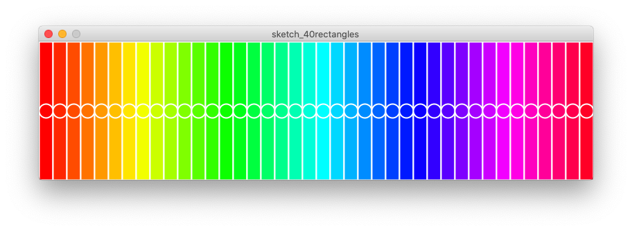 Screenshot of 40 coloured rectangles with centred circles