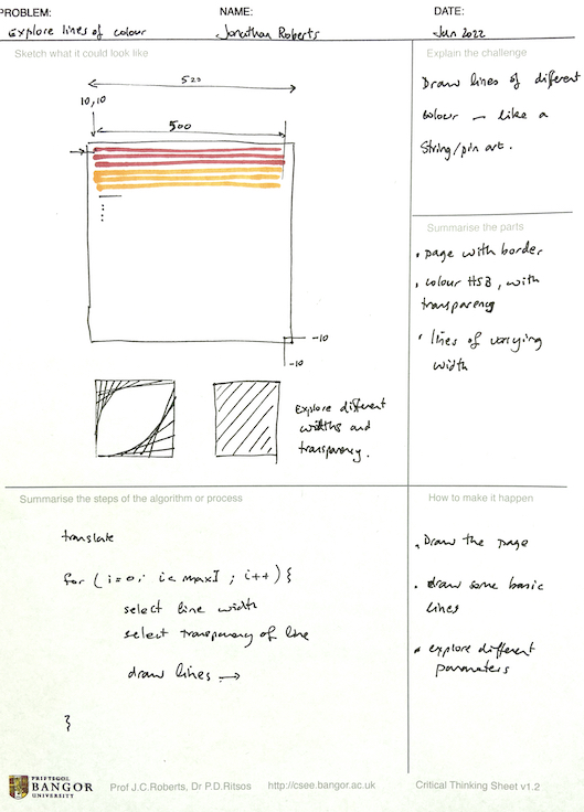 Critical Thinking Sheet example for the line-art activity