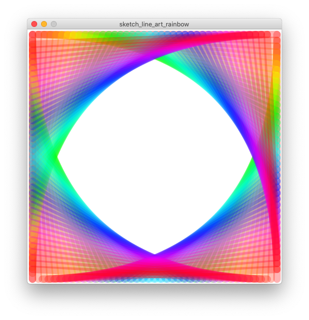 Line art example, showing incrementing lines on x and y axis and y and x axis