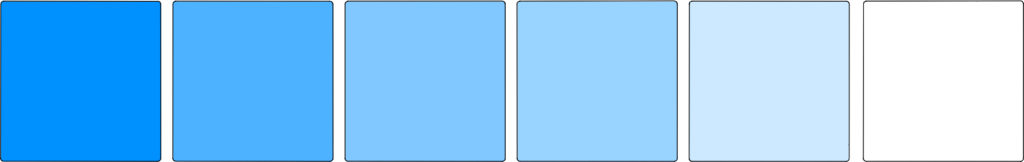 Six blue squares, ranging from dark blue to white