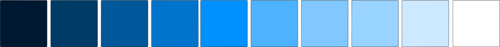 Ten blue squares, ranging from dark blue to white