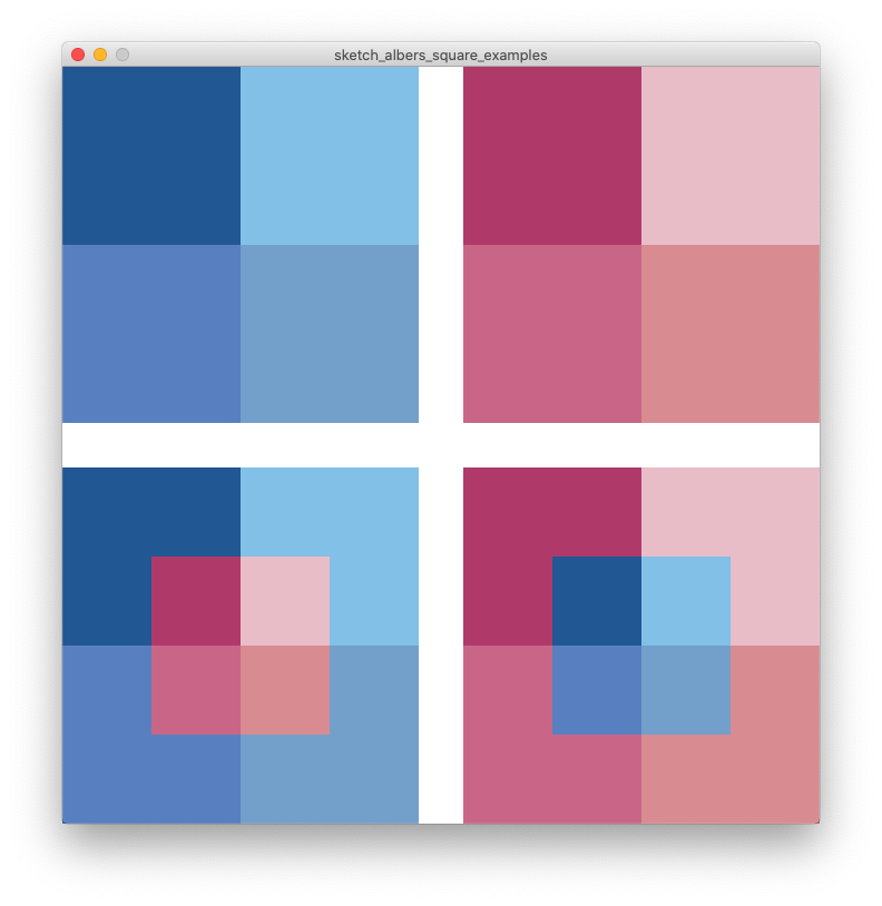Blue and red coloured squares, after Josef Albers