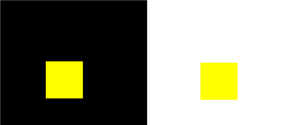 Yellow square on a black background, and a yellow square on a white background.